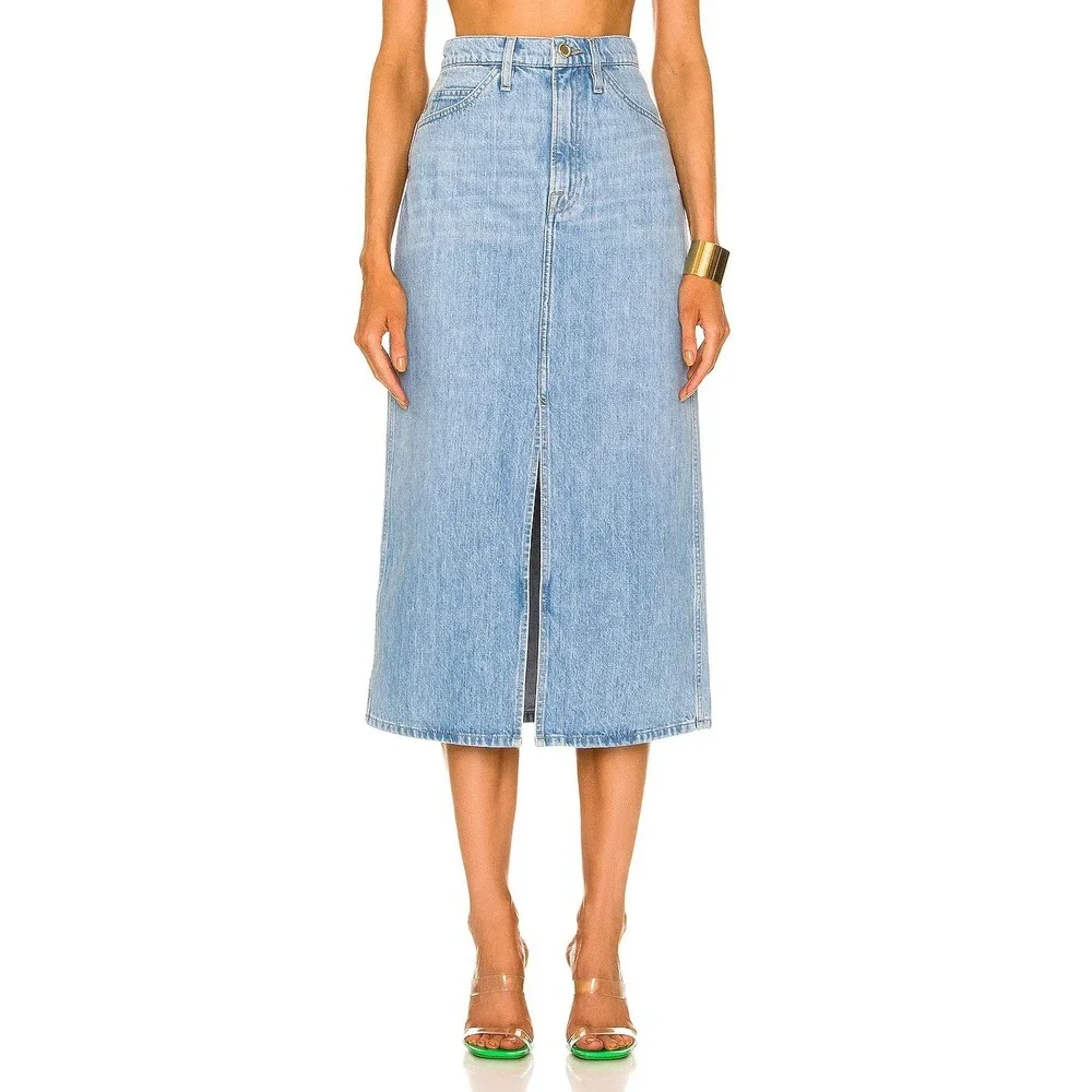 FRAME Le Italien Maxi‎ Skirt Denim Jean Skirt Size 29 Turin Wash Blue Chic Sexy